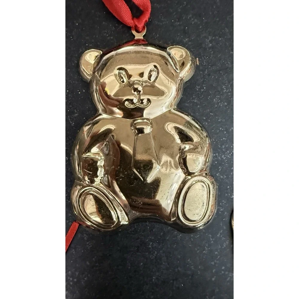 Lot Of 5 Vintage Department 56 Brass Teddy Bear Christmas Ornament Hanger 1984
